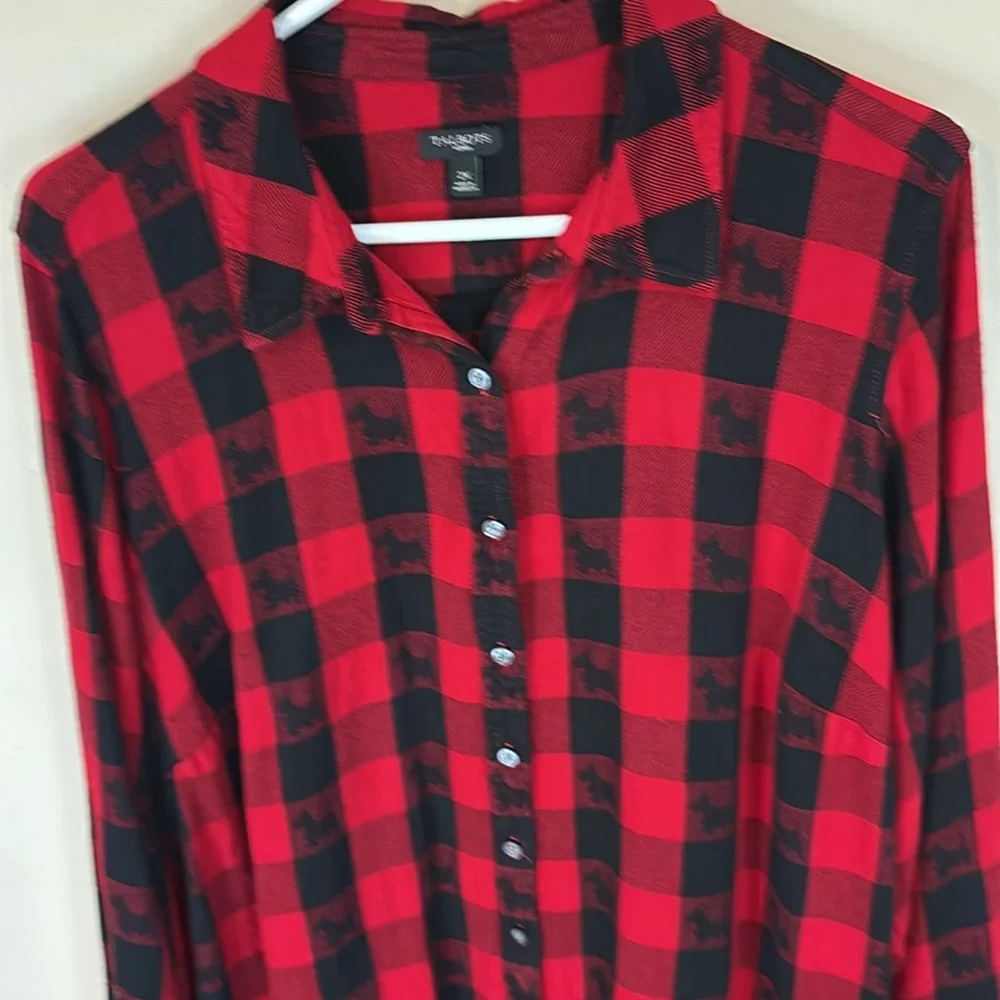 Talbots Red Buffalo Plaid Scottie Dogs Stretch Shirt Size 2X